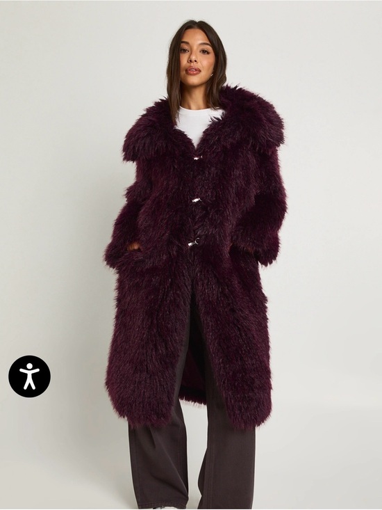 Boohoo Jackets & Blazers - Boohoo Plush Faux Fur Long Coat in Plum